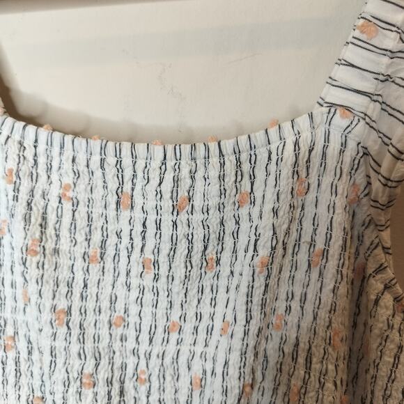 LOFT Midi Dress Striped + Textured Dot Flutter Sleeve - Picture 6 of 10